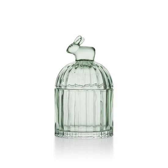 Glasskål med lokk hare 15 cm grønn klar