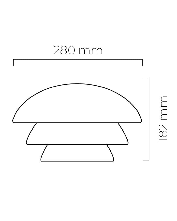 Mål av størrelse small 280 mm bred og 182 mm høy